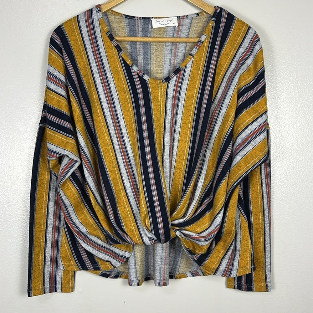 Lavender Field X Anthropologie Striped Multicolor V-Neck Top EUC Like new!